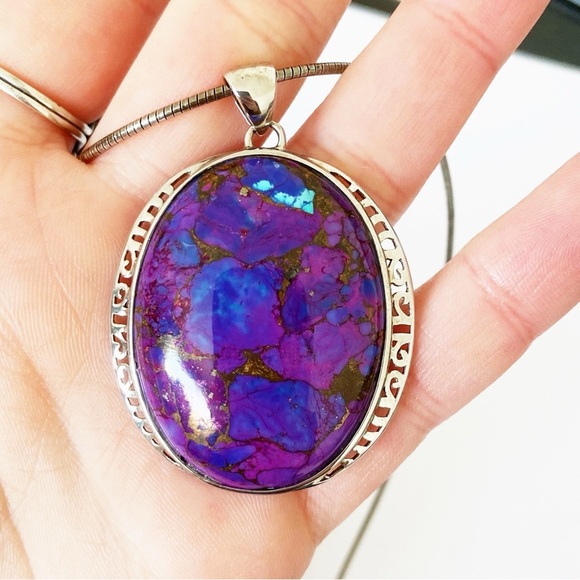 925 sterling silver Mojave purple turquoise pendant on 18” sterling chain - Picture 7 of 8
